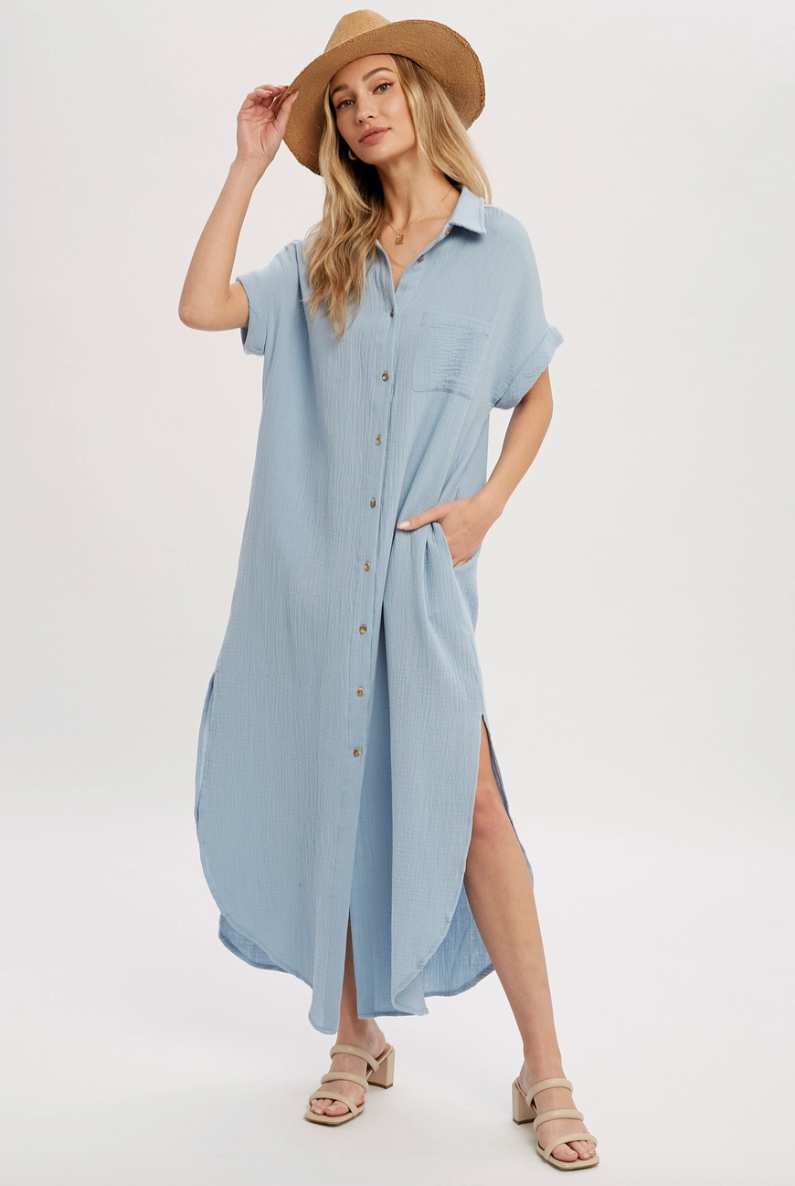 Button Up Maxi Shirt Dress with Pocket Button Up Maxi Shirt Dress with Pocket