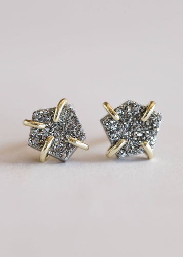 JaxKelly - Silver Druzy Prong Earrings