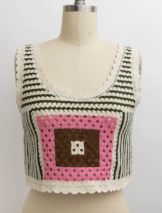 Fusion Stitched Multi Patterned Crochet Style Top