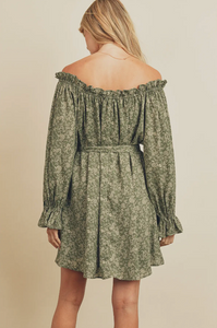 Love Story Voluminous Sleeve Mini Dress - Sage