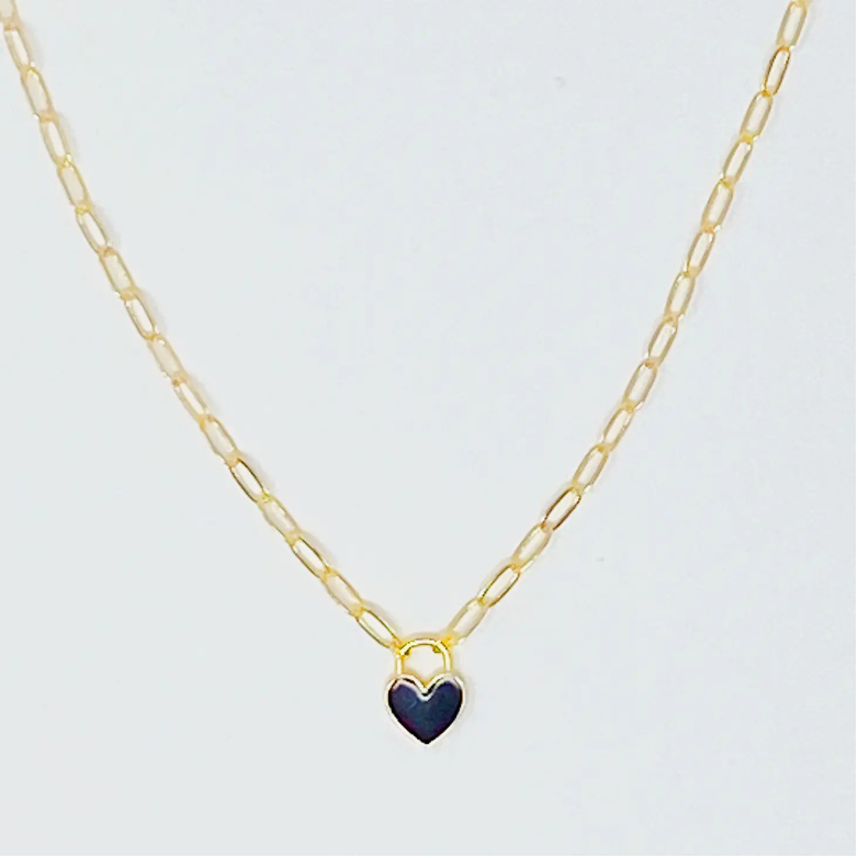 Colored and Locked Heart Necklace - Black