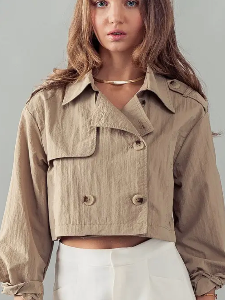 Cropped Double Breasted Trench Jacket