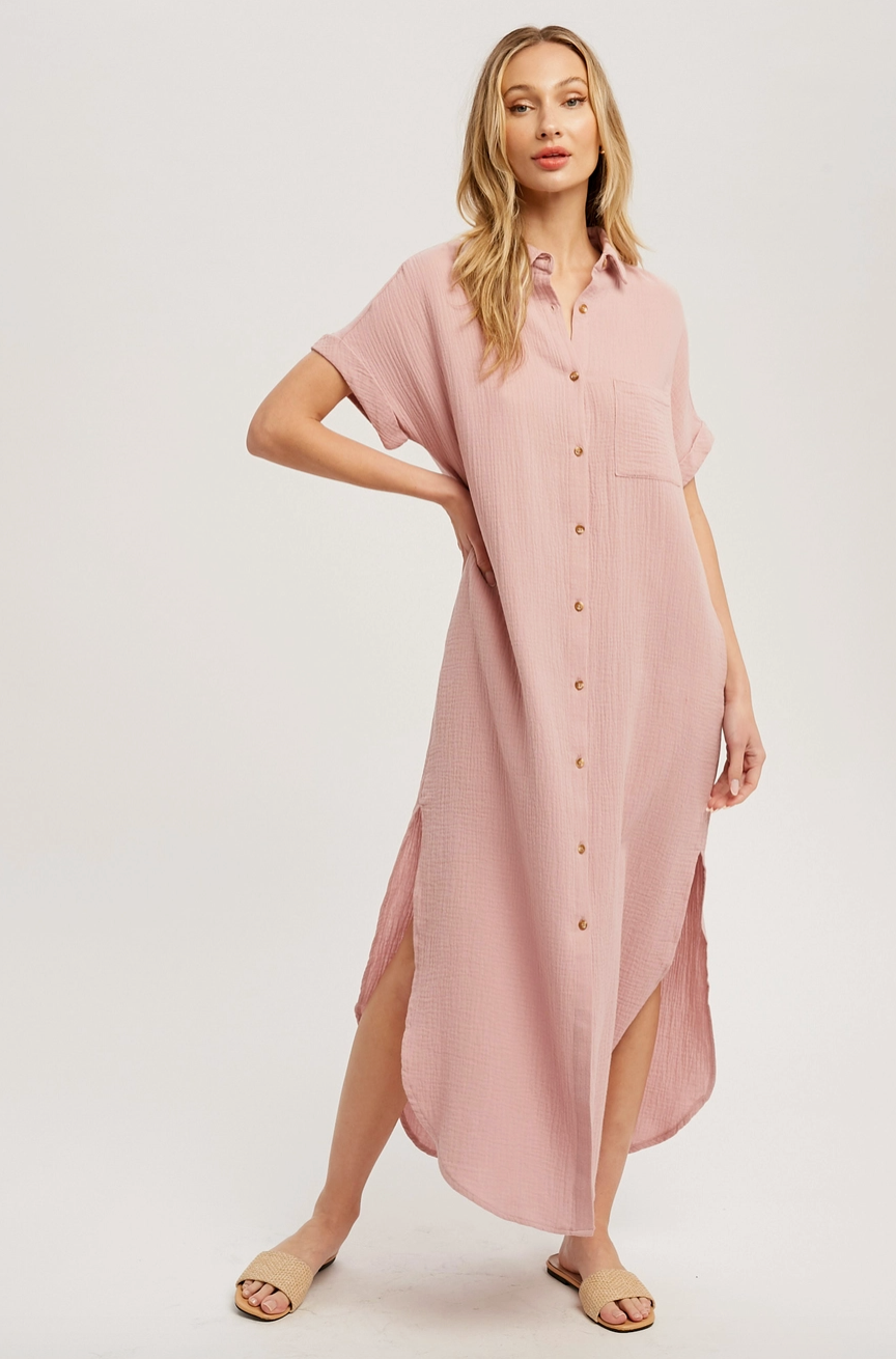Button Up Maxi Shirt Dress with Pocket Button Up Maxi Shirt Dress with Pocket