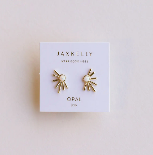 JaxKelly Sun Ray - White Opal - Gold Earrings