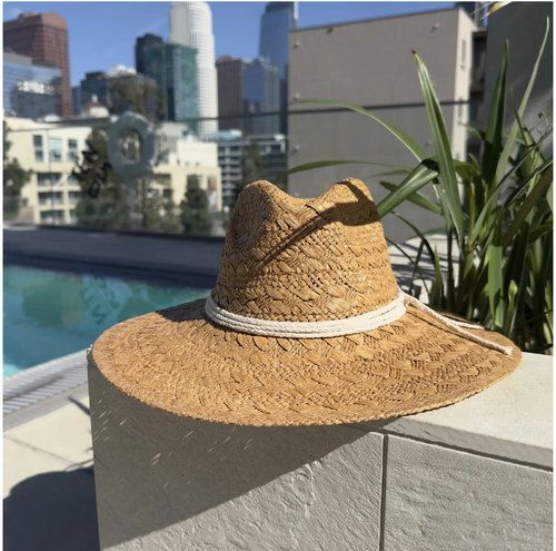Handwoven Wide Brim Straw Cowboy Hat with Rope Tie