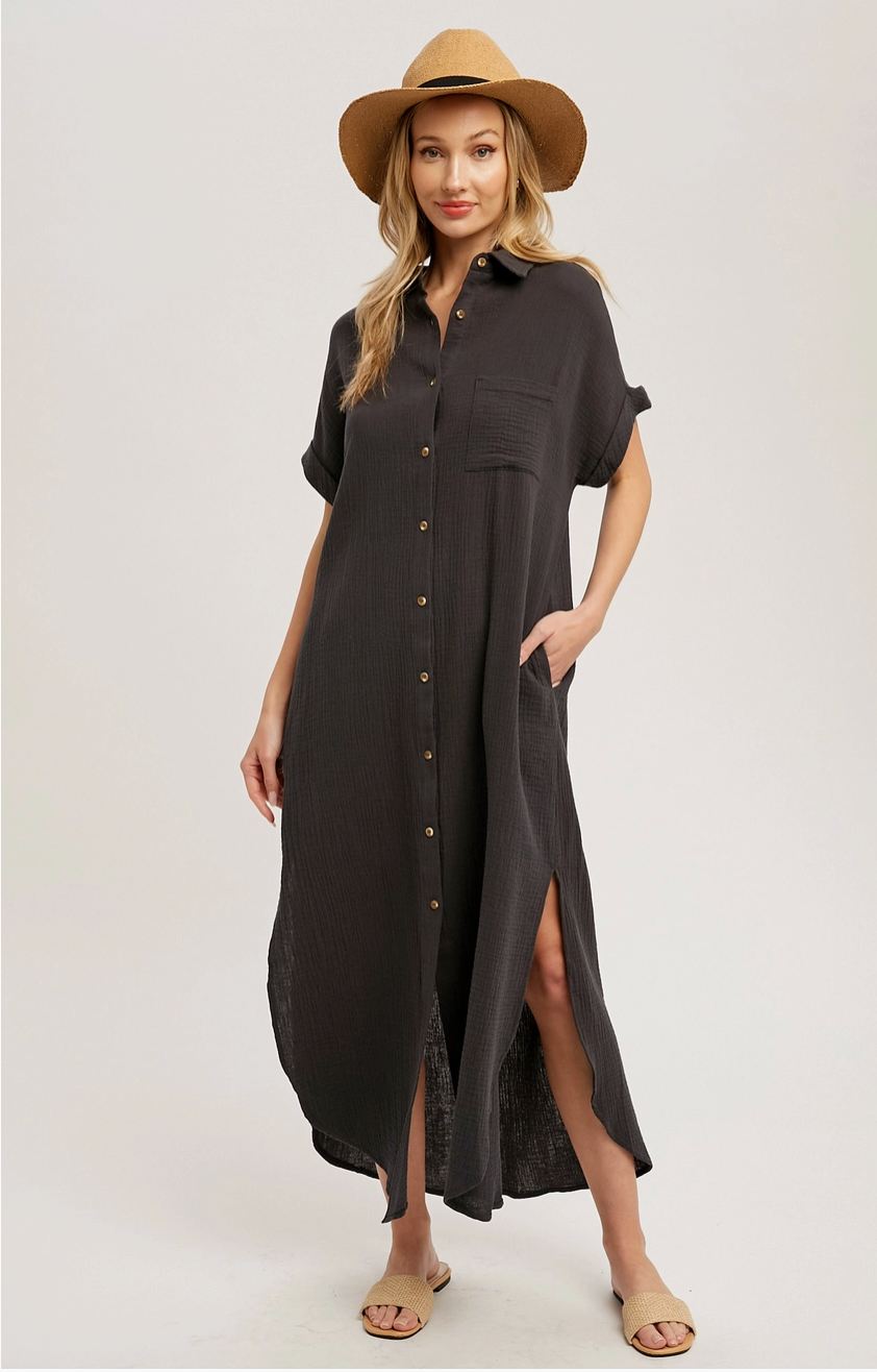 Button Up Maxi Shirt Dress with Pocket deerbird Button Up Maxi Shirt Dress with Pocket deerbird