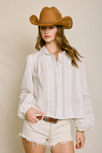 Sunbeam Eyelet Lace-Up Blouse - black / ivory
