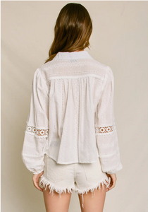 Sunbeam Eyelet Lace-Up Blouse - black / ivory