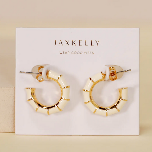 JaxKelly Vintage Hoop Earrings - Cream / Camel Enamel