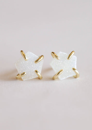 JaxKelly - White Druzy Prong Earrings