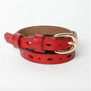 Scallop Skinny Belt in Red + Brown