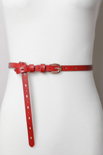 Scallop Skinny Belt in Red + Brown