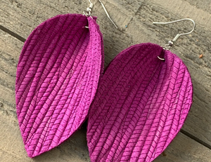 Majenta Pink Palm Leaf Textured Earring - Small