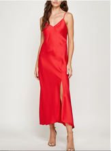 Satin Slip Maxi Dress - Red